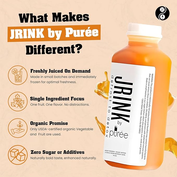 JRINK by Purée Farma-C Juice Cleanse Cold Pressed Detox Drink with Lemon Ginger Organic No Preservatives Vegetable and Fruit Juice Healthy Cleanse Raw Juice Detox 16oz Bottles Pack of 12