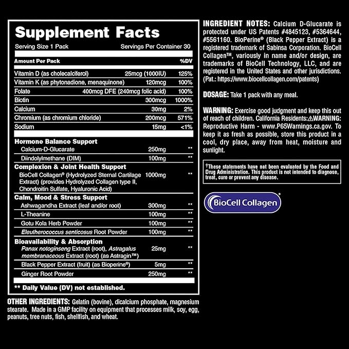 Animal Power Balance – Women's Alpha F Comprehensive Formula – Supports Hormonal Balance Complexion Hair Nails Mood and Stress Intestinal Health &amp Bone and Joint Health – 30 Packs