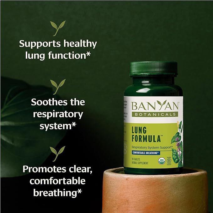 Banyan Botanicals Lung Formula – Organic Respiratory Support for Lung Health – Plant-Based Blend with Licorice Tulsi Leaf and Other Lung Health Herbs – 90 Tablets – Non GMO Fair for Life Vegan