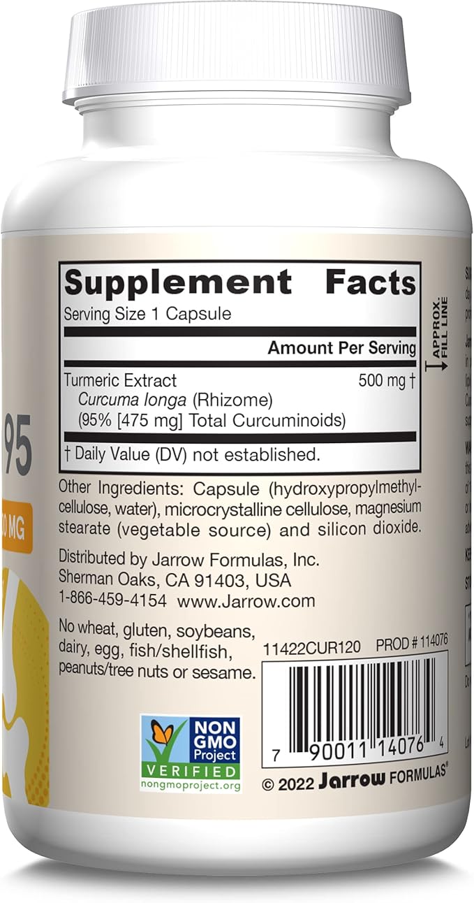 Jarrow Formulas Curcumin 95 Supplement - Turmeric Extract Supplement 500 mg for Antioxidant &amp Joint Support 120 Capsules