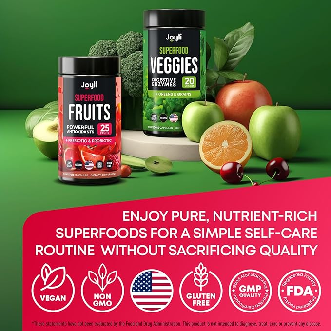 Fruits and Veggies Supplement - High Fiber Supplement for Immunity Gut &amp Energy - Super Reds &amp Super Greens Supplements with Marshmallow Root - 240 Reds and Super Greens Powder Superfood Caps