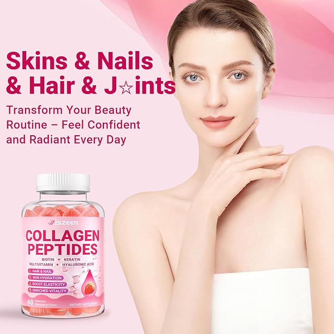 Collagen Gummies for Women Sugar-Free Hydrolyzed Collagen Gummy with Type I II III V X Collagen Peptides Biotin Hyaluronic Acid &amp MultiVitamins Promote Skin/Hair/Nail/Bones 120 Cts