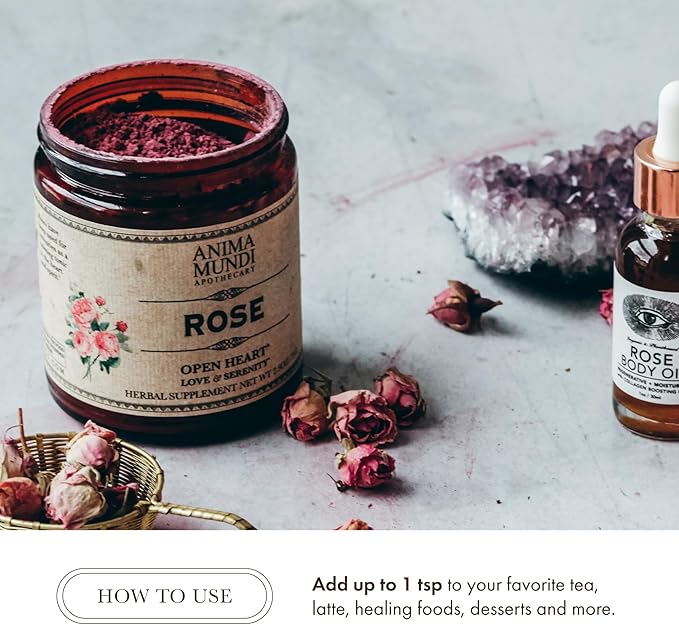 Anima Mundi Apothecary Love + Serenity Rose Petal Powder - with Edible Dried Rose Petals &amp Buds - for Heart Chakra - Fluffy Aromatic Blend for Teas Lattes Desserts and More (2.5oz / 71g)