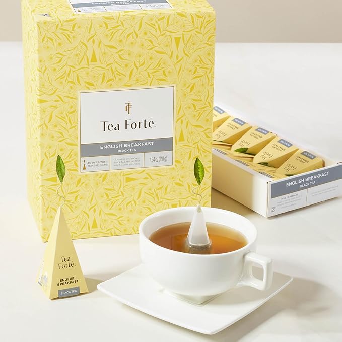 Tea Forte White Ginger Pear Premium Caffeinated White Tea Blend Event Box Bulk Pack 40 Count 10 per tray Individually Wrapped Handcrafted Pyramid Infusers