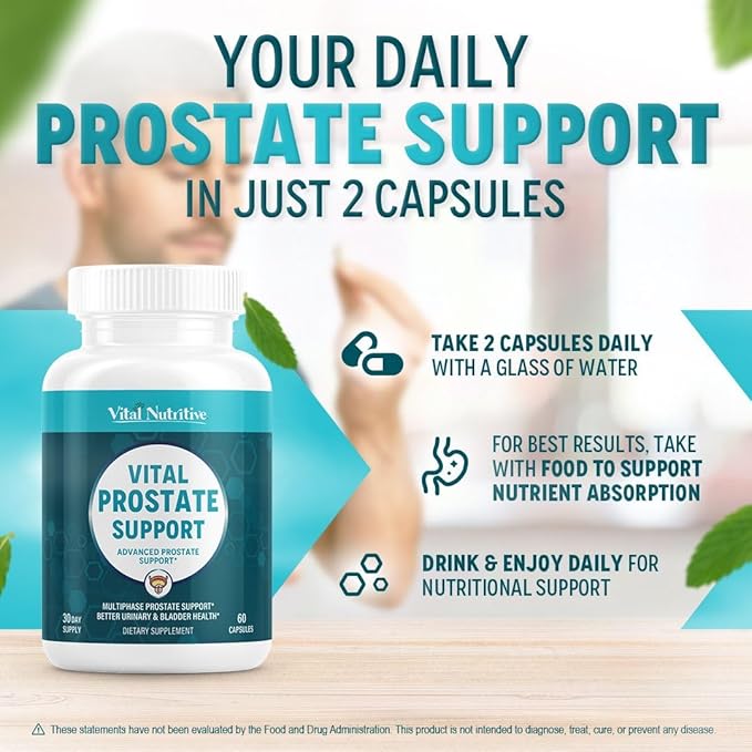 Vital Prostate Support Supplement for Men – Multiphase Herbal Formula with Saw Palmetto Beta-Sitosterol &amp Zinc – Urinary Flow Bladder Comfort &amp Prostate Health Supplements for Men – 30 Days