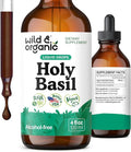 Wild &amp Organic Holy Basil Tincture - Relaxation &amp Calmness Support - Liquid Holy Basil Leaf Supplement - Tulsi Drops - Vegan Sugar &amp Alcohol-Free Extract - 4 fl oz