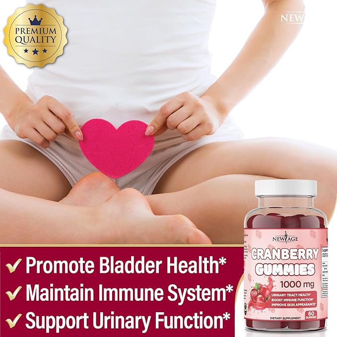 NEW AGE Cranberry Gummies Urinary Tract Health Gummies 1000mg - Supports Bladder Kidney UTI - Vegetarian (Cranberry 180 Gummies)