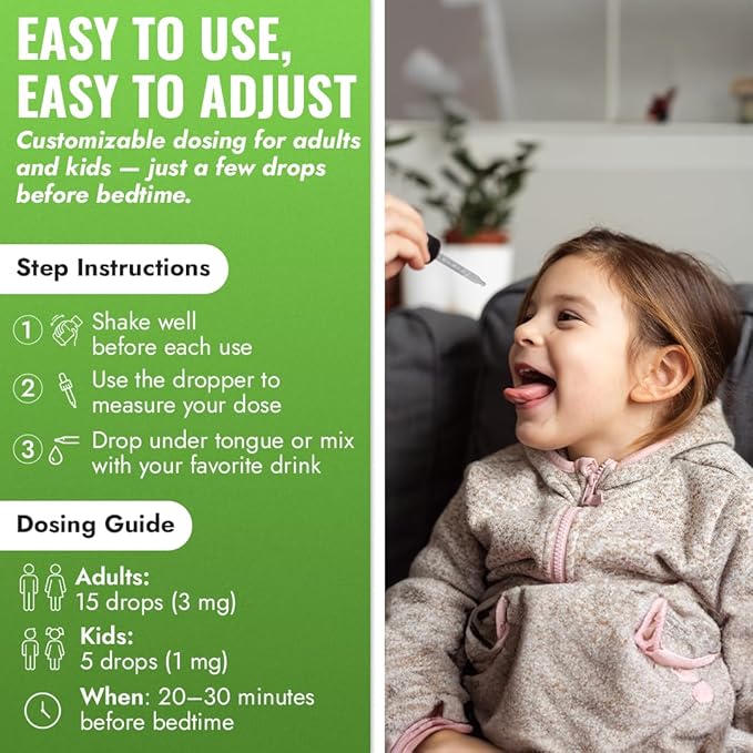 Benevolent Liquid Melatonin Drops for Adults and Kids 3mg - Melatonin Liquid as Fast-Acting Sleep Aid to Fall Asleep Faster &amp Longer - Non-GMO &amp Made in USA - Berry Vanilla Flavor 2 Month Sup