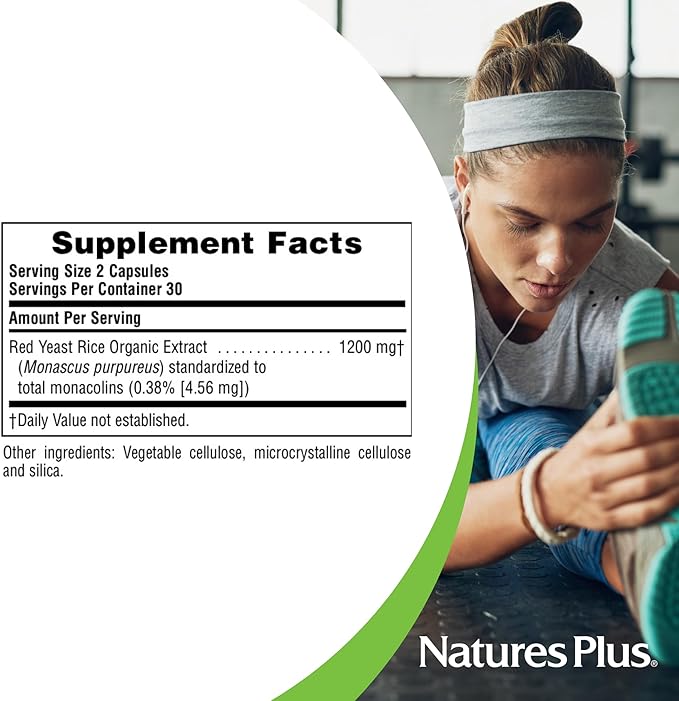 NaturesPlus Herbal Actives Red Yeast Rice 1200 mg - 60 Capsules - Non-GMO Vegan Gluten Free - 30 Servings
