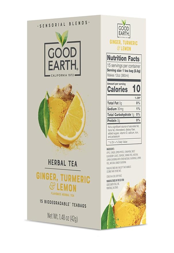 Good Earth Sensorial Blend Flavored Herbal Tea Ginger Turmeric and Lemon No Artificial Color No Preservatives 15 Bag (Pack of 5)