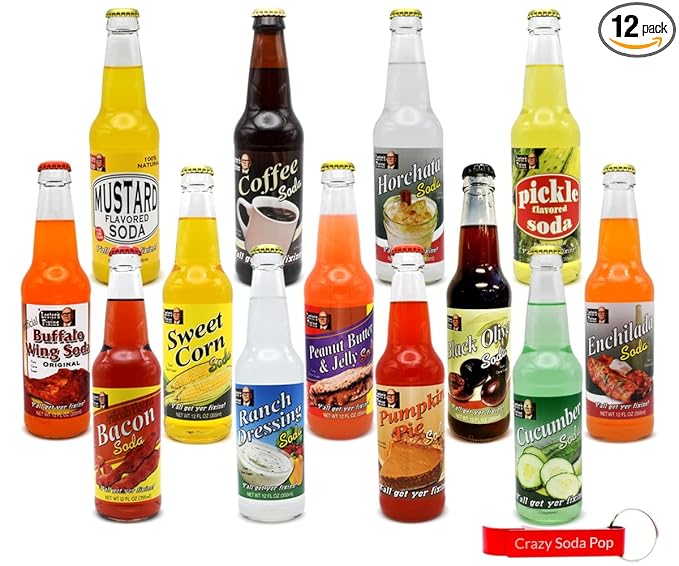 Generic Lester's Fixins Soda | 12 Pack of Unique Weird and Unusual Flavors of Food Soda Pop with Real Cane Sugar | 12 oz Glass Bottles in a Mixed 12 Pack Sampler with Crazy Soda Pop Bottle Opener
