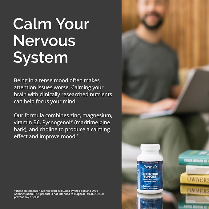 BRAINMD Dr Amen Attention Support - 90 Capsules - Promotes Mental Focus &amp Impulse Control - Gluten Free - 30 Servings