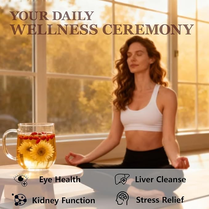 Harbique Organic Chrysanthemum Goji Berry Herbal Tea Caffeine-Free Herbal Tea for Calm &amp Relaxation Daily Wellness Support Non-GMO 40 Individually Wrapped Tea Bags