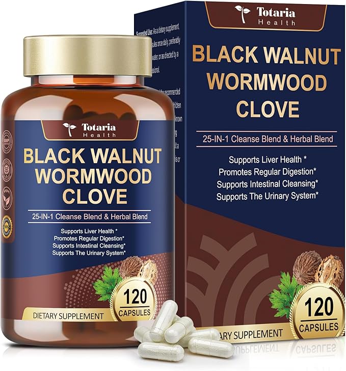 Totaria 120 Counts 25-in-1 Wormwood Black Walnut Clove Cleanse for Humans Capsules - Gut Cleanse Detox &amp Digestive &amp Liver Health with Pumpkin Seed Oil Clove Garlic Oregano - Herbal Vegan Caps