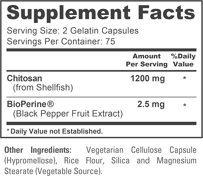 NusaPure Chitosan 1200mg 150 Caps (Non-GMO &amp Soyfree) with Bioperine