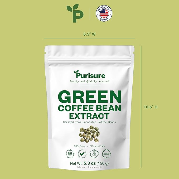 Purisure Green Coffee Bean Extract Powder 150g (5.3 oz) Green Coffee Bean Extract 750 Servings