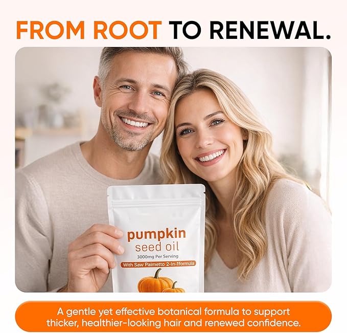 Pumpkin Seed Oil Capsules 2 in 1 Pumpkin Seed Oil with Saw Palmetto for Hair 3000mg Pure &amp Natural Supplement Supports Hair Heart Skin Supplement Non-GMO Gluten Free 300 Softgels (1)