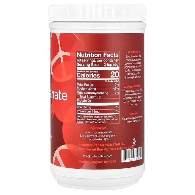 Zint Pomegranate Powder Organic (12 oz): Antioxidant Pomegranate Juice Pure Pomegranate Supplement Sugar-Free USDA Organic Non-GMO Vegan