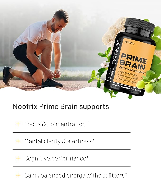 Nootrix Prime Brain Nootropic Supplement | Supports Memory Mental Focus Cognitive Health &amp Energy | Promotes Healthy Mood &amp Brain Function | Ginkgo Biloba Lion's Mane &amp L Theanine | 180