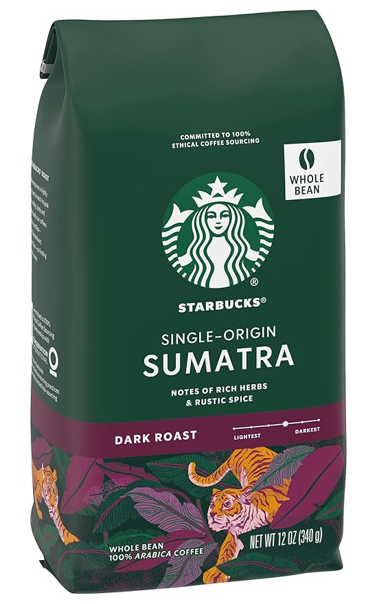 Starbucks Sumatra Coffee Whole Bean 12-Ounce Bags (Pack of 3)