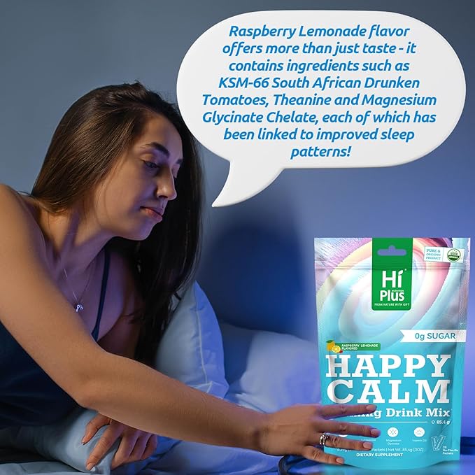 Happycalm-Calming Drink Mix with KSM-66 Ashwagandha Vitamin D3 Magnesium &amp L-Theanine-Supports Cortisol Balance Mood&ampSleeplmproved Sleep QualityMinor tensionreliefWithout Drowsiness