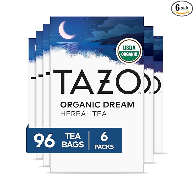 TAZO Organic DREAM Herbal Tea Bags Caffeine-Free Bedtime Tea Relaxing Chamomile and Lavender Blend 96 Total Tea Bags (16ct - Pack of 6)