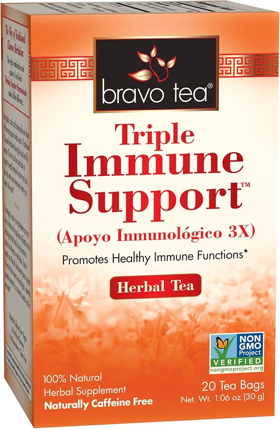 Bravo Tea Triple Immune Support Herbal Tea Caffeine Free 20 Tea Bags 6 Count