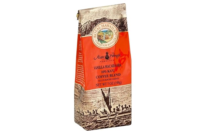 Royal Hawaiian 10% Ka'U Blend Vanilla Macadamia Ground Coffee 7oz  pack of 1