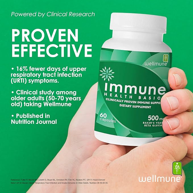 Ultra Strength Immunity - Clinically Proven Immune Support - Wellmune Highly Purified Beta Glucan - Gluten-Free Non-allergenic Non-GMO and Vegan Capsules - 60 Capsules 500 mg