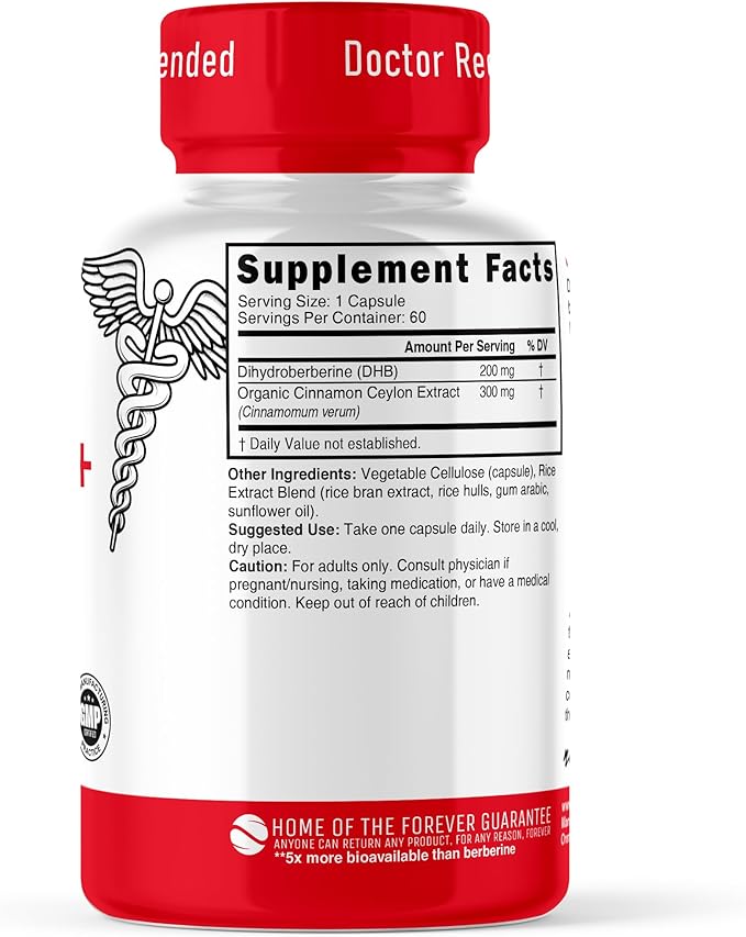 Dihydroberberine Supplement 200mg 60 Capsules - with Organic Ceylon Cinnamon 54X More Bioavailable Than Regular Berberine HCL - Nutri Supplements Dihydroberberine 200mg - 3rd Party Tested - Vegan
