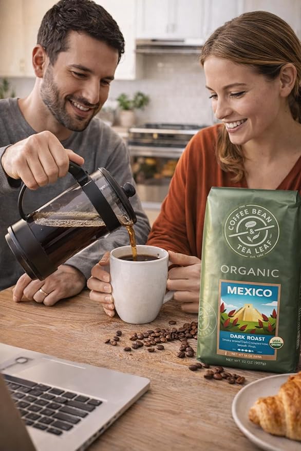 Organic Mexican Coffee Beans - Dark Roast Whole Bean Arabica - 32oz Premium Single Origin - Smoky Aroma &amp Dark Chocolate Notes - Gourmet Coffee