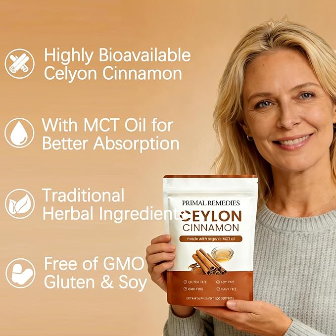Ceylon Cinnamon Made with Mct Oil | Ceylon Cinnamon Capsules | Ceylon Cinnamon Equivalent with Mct Oil | Non-GMO Gluten Free Highly Bioavailable - 300 Softgels (2 PCS)