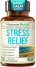 Stress Relief Supplement with 5HTP Ashwagandha Valerian St John’s Wort GABA Chamomile &amp B-Vitamins - Promotes Relaxation Sleep Calm &amp Balanced Mood Energy &amp Focus. Vegan Non-GMO