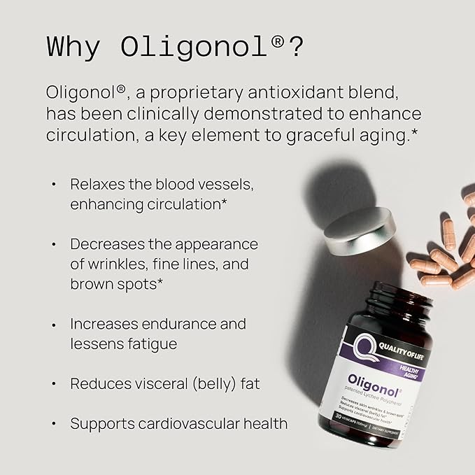 Quality of Life Oligonol Premium Anti Aging Supplement - Promotes Cardiovascular Health Circulation &amp Youth Includes Antioxidants - Lychee Fruit Extract - 30 Vegicaps (Pack of 2)