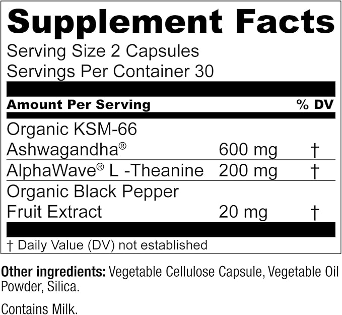 Live Conscious KSM-66 Ashwagandha Supplement w/L Theanine &amp AlphaWave - ZenWell Everyday Stress Relief Cognitive Brain Health - Ashwagandha for Men &amp Women - 60 Capsules (2-Pack)