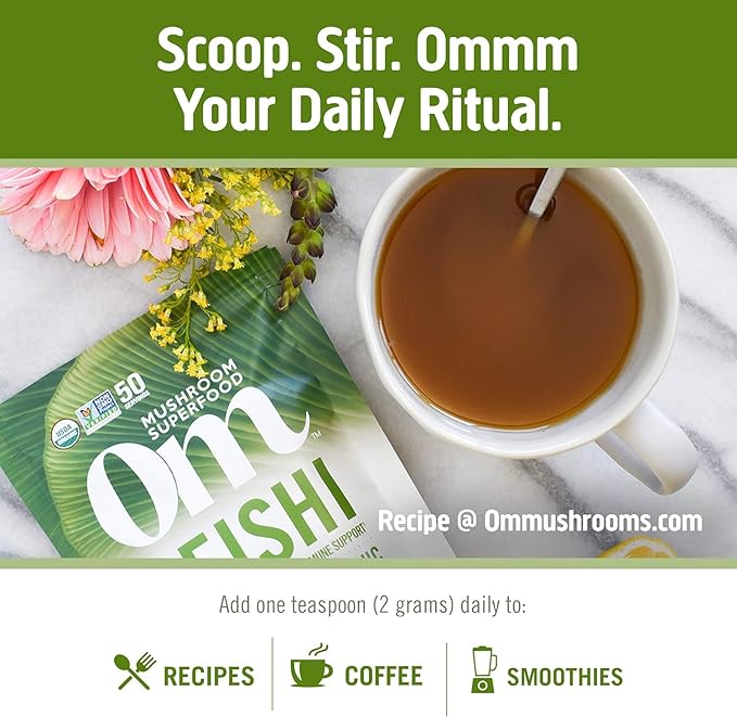 OM MUSHROOM SUPERFOOD Reishi Organic Mushroom Powder 3.5 Ounce 50 Servings Adaptogen Stress &amp Immune Support Superfood Mushroom Supplement