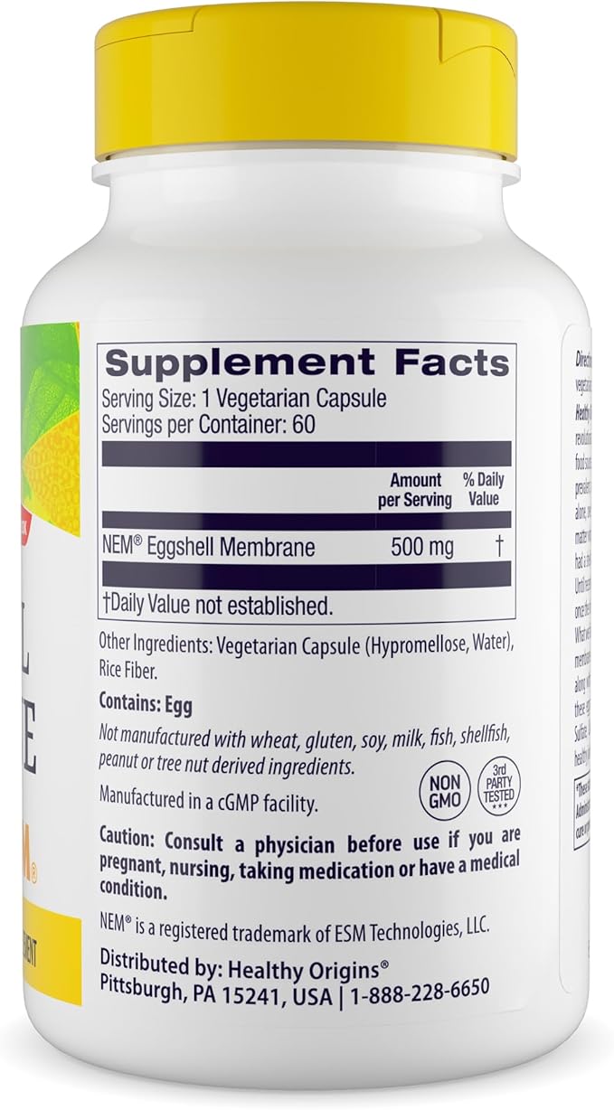 Healthy Origins Eggshell Membrane 500 mg (NEM Non-GMO Gluten Free Joint Support) 60 Veggie Caps