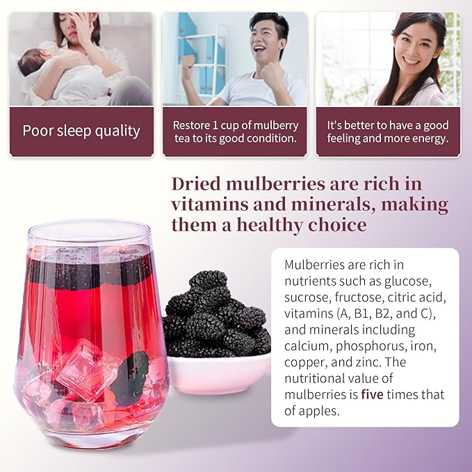 Baihuatang Natural Dried Black Mulberries Premium Dried Black Mulberries Dried Mulberries Black Mulberry Tea Herbal Tea No Sugar Added &amp No Additives Dried Fruit Snack 黑桑椹干 桑葚 250g/8.8oz
