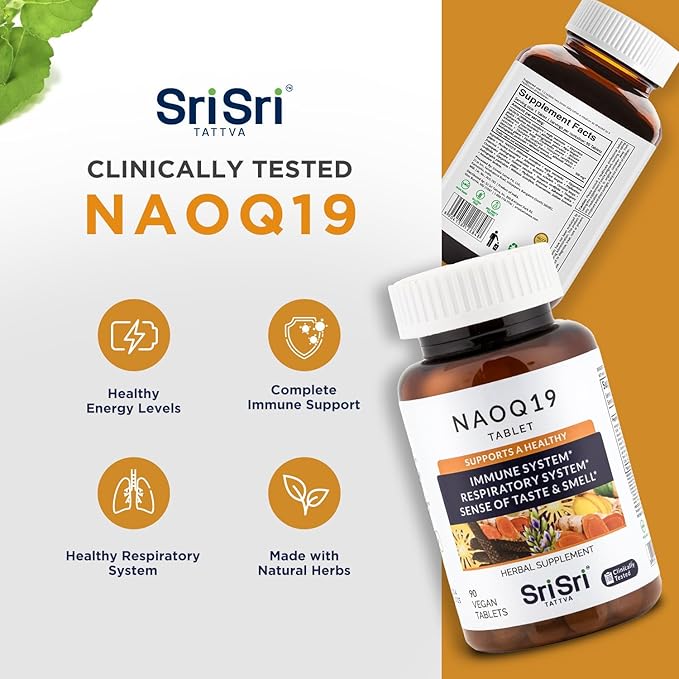 SRI SRI TATTVA NAOQ19 Immunity Support – Ayurvedic Herbal Supplement with Ashwagandha Turmeric Licorice Tulsi Andrographis – Respiratory &amp Adrenal Support – 19 Herbs &amp Adaptogens – 90 Caps