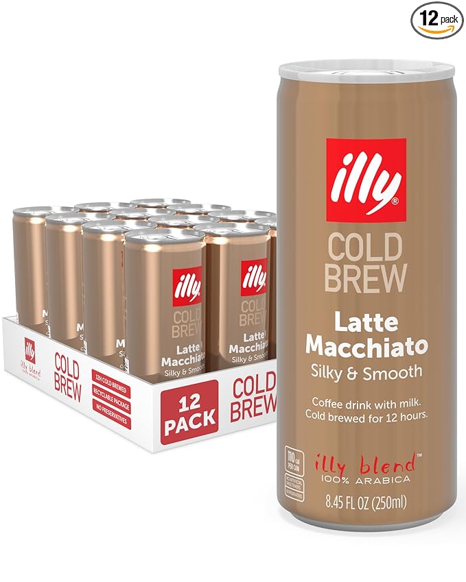 illy Ready To Drink Latte Macchiato Cold Brew Coffee Cans 100% Arabica Premium Italian Coffee 8.45oz 12 Pack