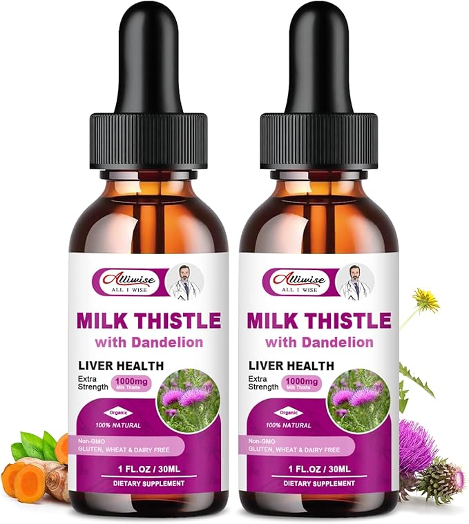Liver Health Support Liquid 1000mg Milk Thistle 80% Silymarin Extract &amp 250mg Dandelion Root Extract Liver Cleanse Detox &amp Repair Fatty Liver Formula Vegan Non-GMO and All-Natural