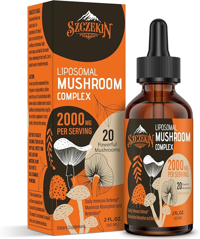 Liposomal Mushroom Complex Drops 2000 MG - 20 Organic Mushroom Extracts - Advanced Liquid Formula for Immunity Cognitive and Memory - Lions Mane Supplement Reishi Cordyceps Chaga 30 Servings