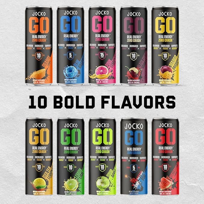 Jocko GO Energy Drink - Keto Vitamin B12 Vitamin B6 Electrolytes L Theanine Magnesium- Energy Boost Sugar Free Nootropic Monk Fruit Blend - 12 Pack (Nitro Pop)