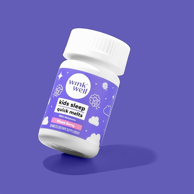 Wink Well Kids Melatonin Chewable Melts-Sleep Aid Chews with Melatonin 1mg- Quick Deep Toddler Sleep Aid Drug-Free-Fast Non-Habit-Forming Child Melatonin Dissolve Tablets- 30 Melts