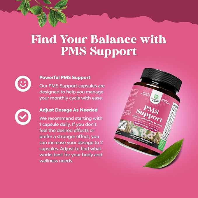 PMS Support Supplement for Women – Hormone Balance for Women &amp Menstrual Discomfort with DIM Chasteberry Black Cohosh &amp Ashwagandha - for Period Cramps Ease Menopause Bloating Mood Swing –