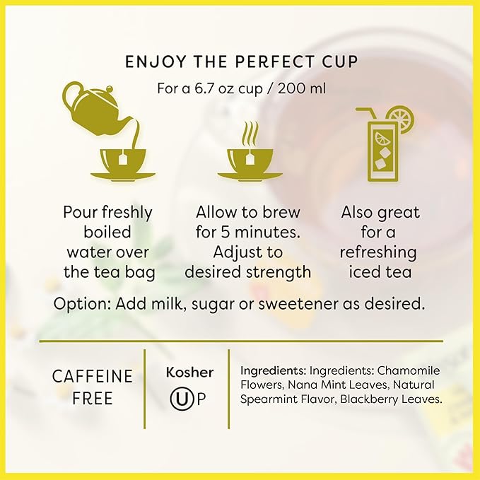 Wissotzky Chamomile Tea with Nana Mint (6 Pack = 120 Tea Bags) Caffeine Free Rich Tasting &amp Invigorating All Natural Flavors