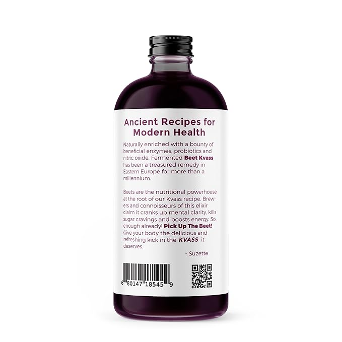 Pick Up The Beet Organic Beet Juice Kvass with Live Probiotics Vegan - Natural Nitric Oxide Boost Fermented Beet Tonic Sugar Cravings Support 16 Ounces 1 Bottle