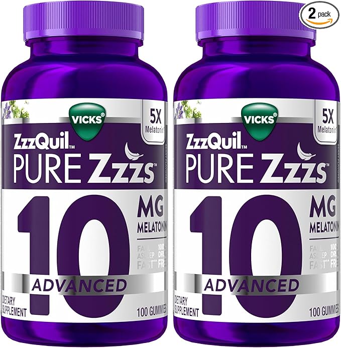 ZzzQuil Pure Zzzs Advanced Melatonin GummiesSleep Aid with Chamomile &amp Lavender for Adults Berry Flavored100 Count (Pack of 2)