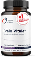 Designs for Health Brain Vitale with Cognizin Citicoline - 'Nootropic' Supplement to Help Support Cognition Mood + Memory with GPC Choline Ginkgo + Acetyl L Carnitine HCL (120 Capsules)
