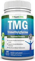 TMG Trimethylglycine Supplement - 1000mg - 180 Capsules - Premium Pure Betaine Anhydrous - Supports Normal Homocysteine &amp Blood Pressure Levels - Promotes Methylation Processes - Non-GMO Formula